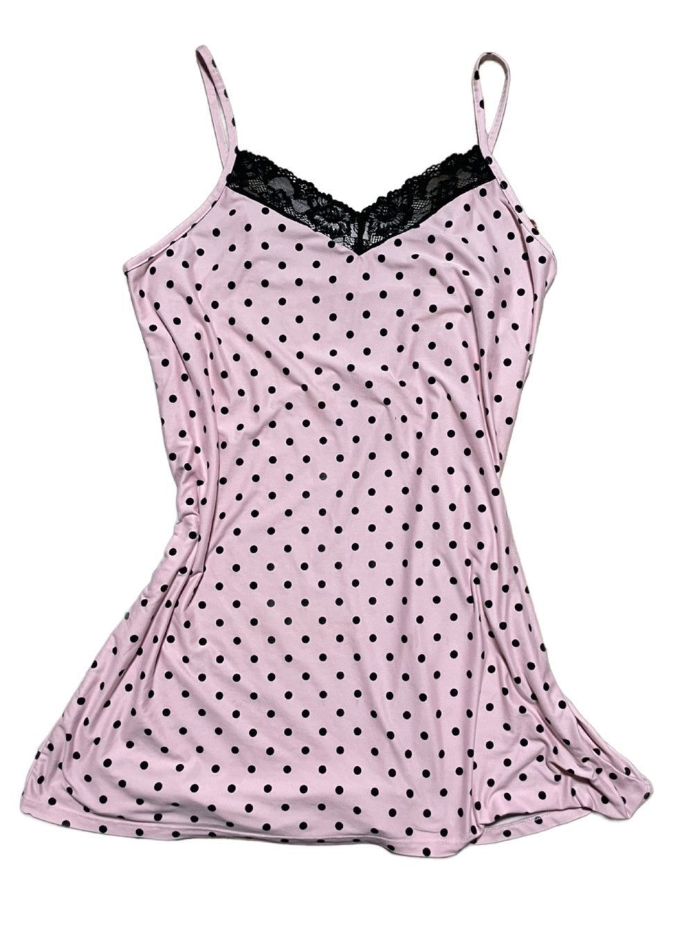 Joyspun Pink & Black Polka Dot Lace-Trim Chemise - XL - Dreamy Soft Collection - Picture 7 of 16